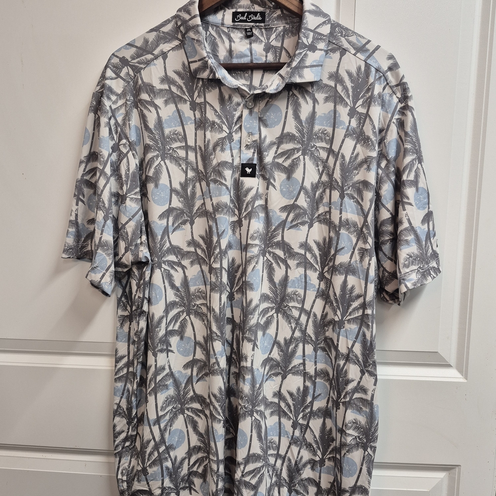 Bad Birdie "Leisurely" Men's Golf Polo Short Sleeve Shirt, Tropical Pattern, 2XL